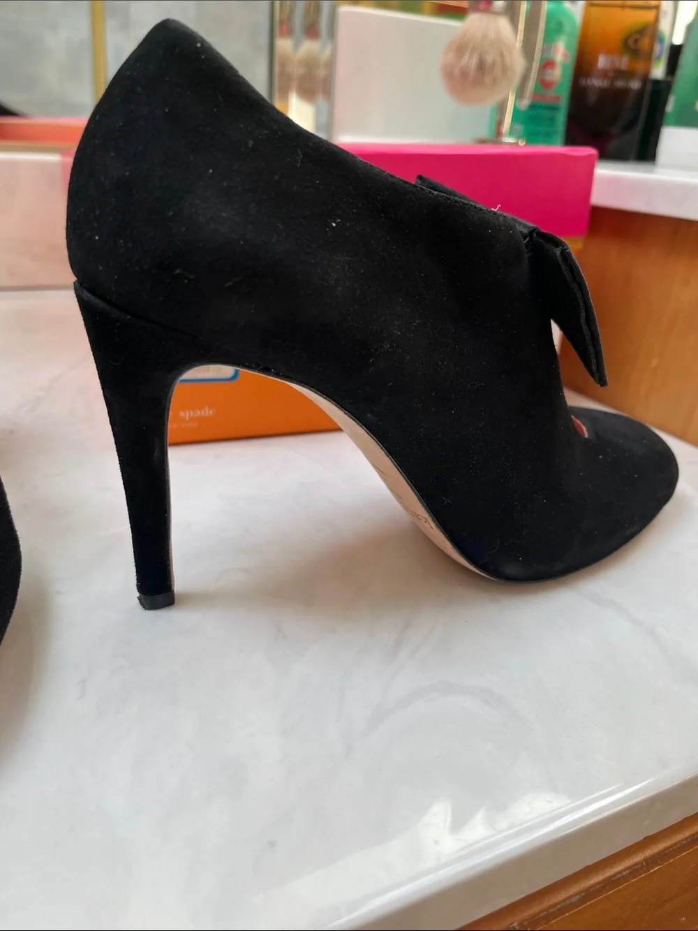 kate spade Black Suede Bow Mary Jane Heels